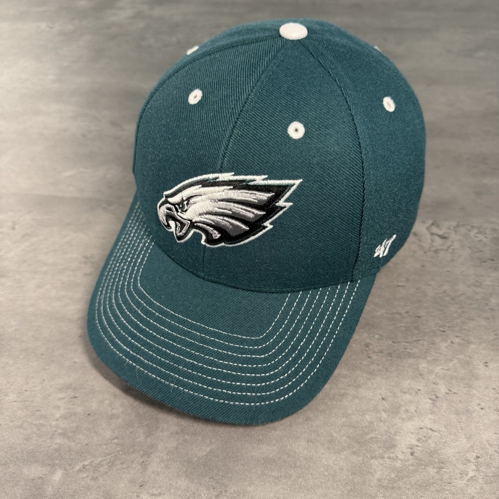 '47 Philadelphia Eagles Hat Green Silver Contrast Stitching Dad Cap Strapback